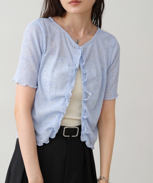 Bab(バブ)の「ウェーブデザイン半袖カットソー(Tシャツ/カットソー・レディース・ブルー/オフホワイト/ブラウン・FREE)」の1枚目の写真