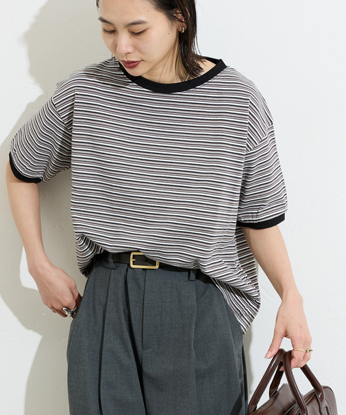 tシャツ マルチボーダーロゴプリントTシャツ レディース STAR＆STRIPE】マルチボーダーリンガーT（Tシャツ/カットソー