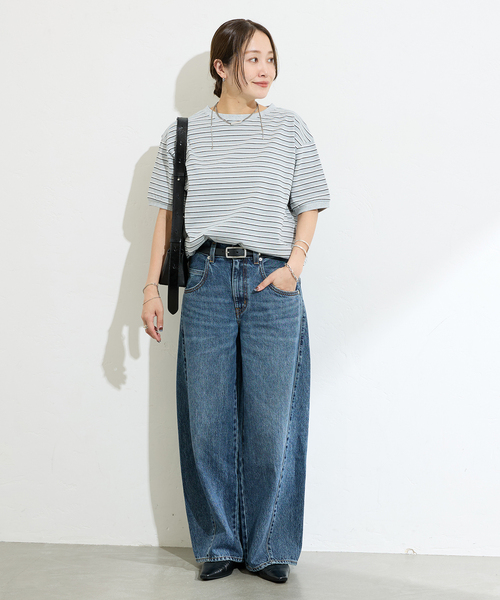 STAR&STRIPE（スターアンドストライプ）の「【STAR＆STRIPE】マルチボーダーリンガーT（Tシャツ/カットソー・レディース・ブルー/カーキ/ブラウン/ピンク・X-LARGE）」の7枚目の写真