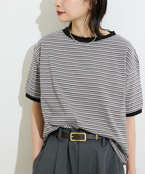 STAR&STRIPE（スターアンドストライプ）の「【STAR＆STRIPE】マルチボーダーリンガーT（Tシャツ/カットソー・レディース・ブルー/カーキ/ブラウン/ピンク・X-LARGE）」の10枚目の写真