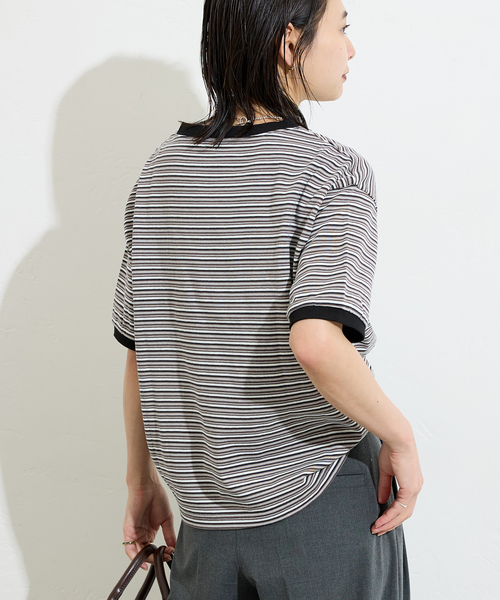 STAR&STRIPE（スターアンドストライプ）の「【STAR＆STRIPE】マルチボーダーリンガーT（Tシャツ/カットソー・レディース・ブルー/カーキ/ブラウン/ピンク・X-LARGE）」の11枚目の写真