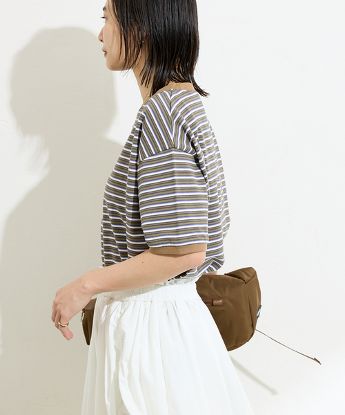 STAR&STRIPE（スターアンドストライプ）の「【STAR＆STRIPE】マルチボーダーリンガーT（Tシャツ/カットソー・レディース・ブルー/カーキ/ブラウン/ピンク・X-LARGE）」の14枚目の写真