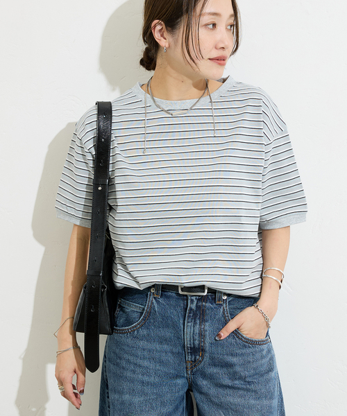 STAR&STRIPE（スターアンドストライプ）の「【STAR＆STRIPE】マルチボーダーリンガーT（Tシャツ/カットソー・レディース・ブルー/カーキ/ブラウン/ピンク・X-LARGE）」の15枚目の写真