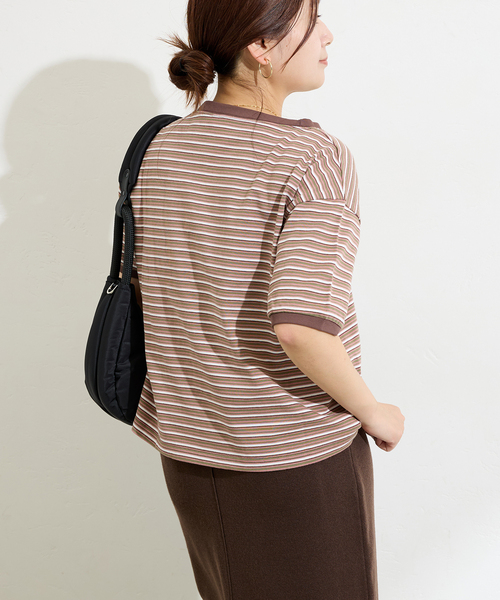 STAR&STRIPE（スターアンドストライプ）の「【STAR＆STRIPE】マルチボーダーリンガーT（Tシャツ/カットソー・レディース・ブルー/カーキ/ブラウン/ピンク・X-LARGE）」の18枚目の写真