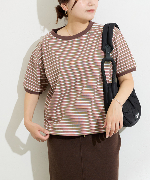 STAR&STRIPE（スターアンドストライプ）の「【STAR＆STRIPE】マルチボーダーリンガーT（Tシャツ/カットソー・レディース・ブルー/カーキ/ブラウン/ピンク・X-LARGE）」の19枚目の写真