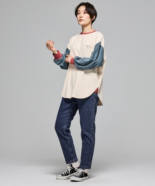 KRIFF MAYER Lady's Collection（クリフメイヤーレディースコレクション）の「【伸縮性･ストレッチ】もちのびゆるT（Tシャツ/カットソー・レディース・ダークブルー/ダークブラウン/ブラック/カラフル/ナチュラル/その他5/グレー/レッド・LARGE/MEDIUM）」の10枚目の写真