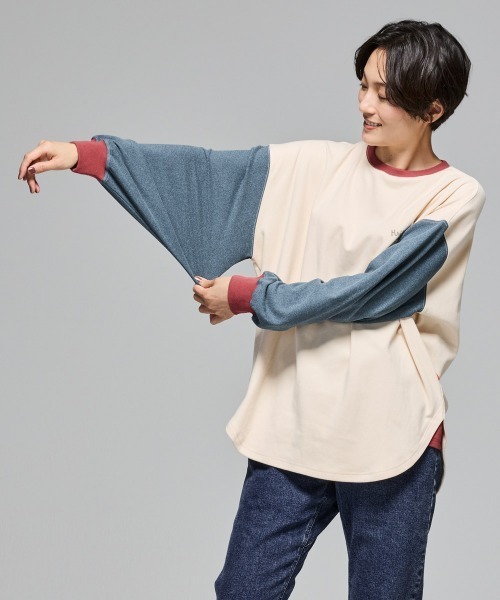 KRIFF MAYER Lady's Collection（クリフメイヤーレディースコレクション）の「【伸縮性･ストレッチ】もちのびゆるT（Tシャツ/カットソー・レディース・ダークブルー/ダークブラウン/ブラック/カラフル/ナチュラル/その他5/グレー/レッド・LARGE/MEDIUM）」の9枚目の写真