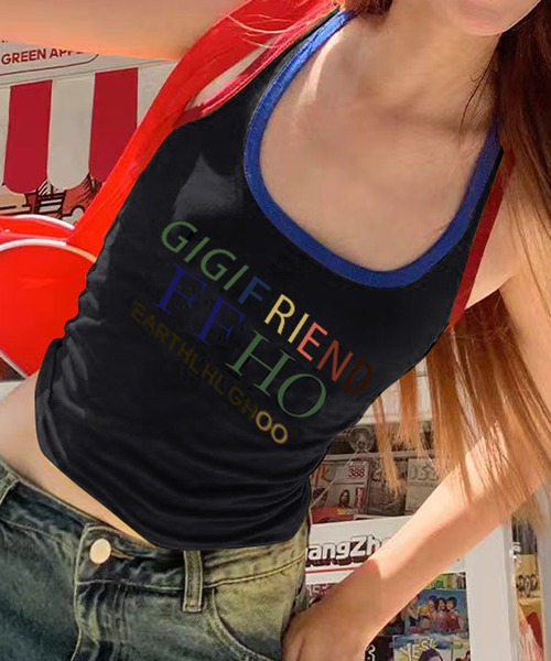 HALEY PESCA(ヘーリーペスカ)の「HALEY PESCA/【カップ付き】Y2K カラフルロゴタンクトップ(タンクトップ・レディース・ホワイト/ブラック/イエロー・FREE)」の5枚目の写真