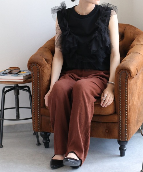 cepo(セポ)の「〈マルチウェイ〉天竺フリルチュールドッキング ノースリーブTee(Tシャツ/カットソー・レディース・オフホワイト/ブラック・M)」の5枚目の写真