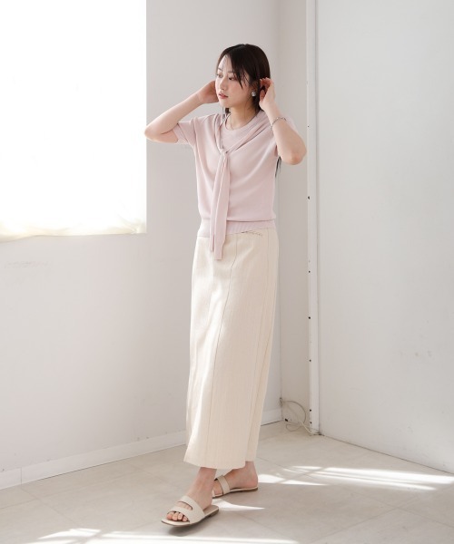 Bab(バブ)の「レイヤードデザインドッキング サマーニットトップス(ニット/セーター・レディース・アイボリー/ブラック/ピンク・M)」の20枚目の写真
