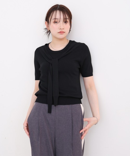 Bab(バブ)の「レイヤードデザインドッキング サマーニットトップス(ニット/セーター・レディース・アイボリー/ブラック/ピンク・M)」の15枚目の写真