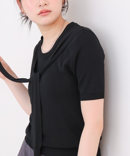 Bab(バブ)の「レイヤードデザインドッキング サマーニットトップス(ニット/セーター・レディース・アイボリー/ブラック/ピンク・M)」の13枚目の写真