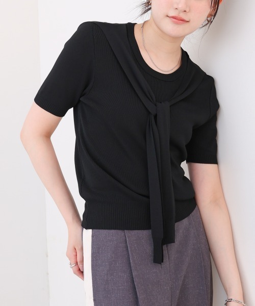 Bab(バブ)の「レイヤードデザインドッキング サマーニットトップス(ニット/セーター・レディース・アイボリー/ブラック/ピンク・M)」の12枚目の写真