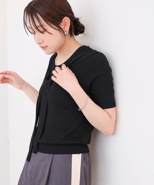 Bab(バブ)の「レイヤードデザインドッキング サマーニットトップス(ニット/セーター・レディース・アイボリー/ブラック/ピンク・M)」の10枚目の写真