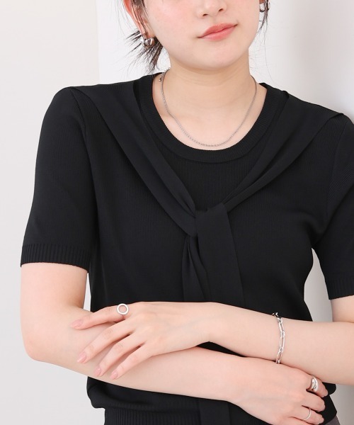Bab(バブ)の「レイヤードデザインドッキング サマーニットトップス(ニット/セーター・レディース・アイボリー/ブラック/ピンク・M)」の9枚目の写真