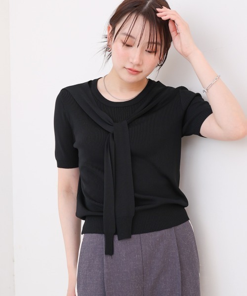 Bab(バブ)の「レイヤードデザインドッキング サマーニットトップス(ニット/セーター・レディース・アイボリー/ブラック/ピンク・M)」の7枚目の写真