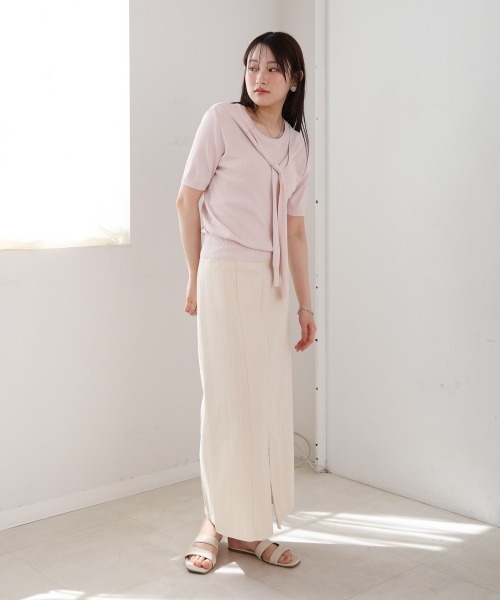 Bab(バブ)の「レイヤードデザインドッキング サマーニットトップス(ニット/セーター・レディース・アイボリー/ブラック/ピンク・M)」の6枚目の写真