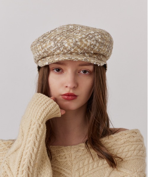 Chapeau d' O（シャポードオー）の「Chapeau d' O  Fancy Tweed Hunting / シャポードオー（ハンチング/ベレー帽・レディース・ベージュ/グレー/ホワイト・M/57.5cm）」の21枚目の写真