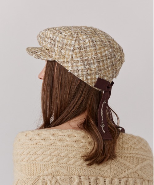 Chapeau d' O（シャポードオー）の「Chapeau d' O  Fancy Tweed Hunting / シャポードオー（ハンチング/ベレー帽・レディース・ベージュ/グレー/ホワイト・M/57.5cm）」の22枚目の写真