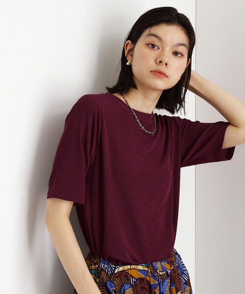 THE SHOP TK (ザ ショップ ティーケー )の「5分袖シアーTシャツ【二の腕カバー/洗濯機OK】(Tシャツ/カットソー・レディース・オフホワイト/ブラック/ライトグレー/ボルドー・12/13)」の4枚目の写真