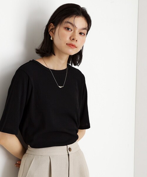 THE SHOP TK (ザ ショップ ティーケー )の「5分袖シアーTシャツ【二の腕カバー/洗濯機OK】(Tシャツ/カットソー・レディース・オフホワイト/ブラック/ライトグレー/ボルドー・12/13)」の2枚目の写真