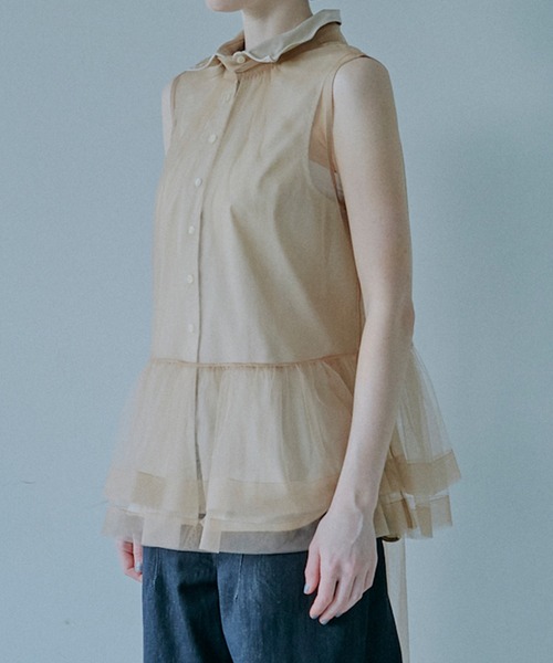 シースルートップス　Tulle Bow Tie Top LE CIEL BLEU（ルシェルブルー） ブラウス シャツ ソフトチュール