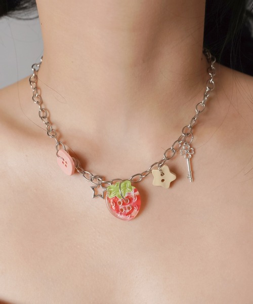 セール】ボタンネックレス/ストロベリー/イチゴ/NEO森ガール