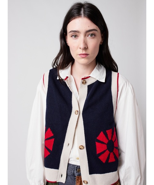 BOBO CHOSES(ボボショーズ)の「Flower knitted vest(ニット/セーター・レディース・ネイビー・XS/S/M/L/XL)」の1枚目の写真