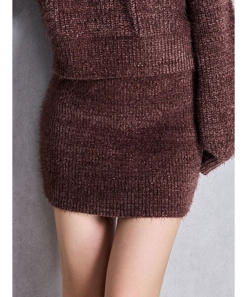 GYDA（ジェイダ）の「シャギーニットタイトミニスカートライクショートパンツ（スカート・レディース・チャコールグレー/アイボリー/ブラウン・FREE）」の3枚目の写真