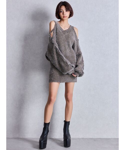 GYDA（ジェイダ）の「シャギーニットタイトミニスカートライクショートパンツ（スカート・レディース・チャコールグレー/アイボリー/ブラウン・FREE）」の11枚目の写真