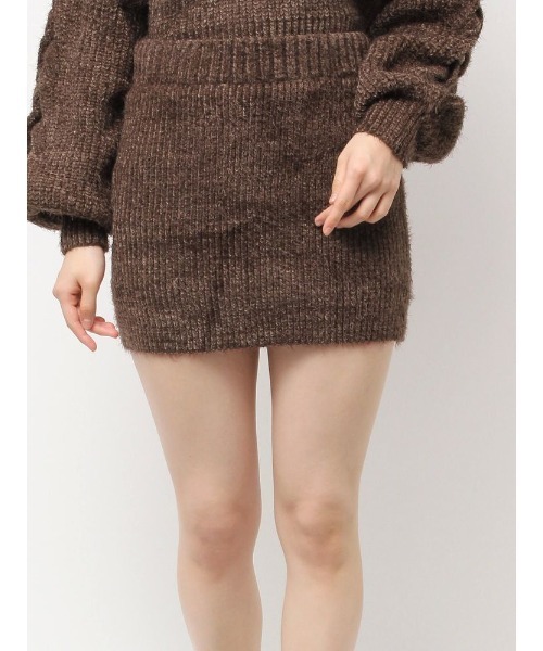 GYDA（ジェイダ）の「シャギーニットタイトミニスカートライクショートパンツ（スカート・レディース・チャコールグレー/アイボリー/ブラウン・FREE）」の3枚目の写真