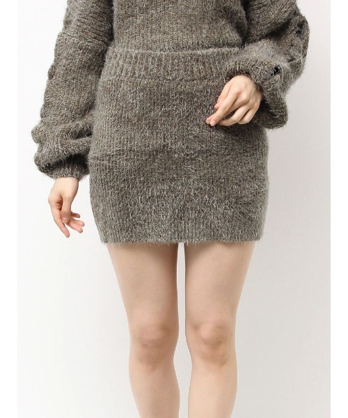 GYDA（ジェイダ）の「シャギーニットタイトミニスカートライクショートパンツ（スカート・レディース・チャコールグレー/アイボリー/ブラウン・FREE）」の2枚目の写真