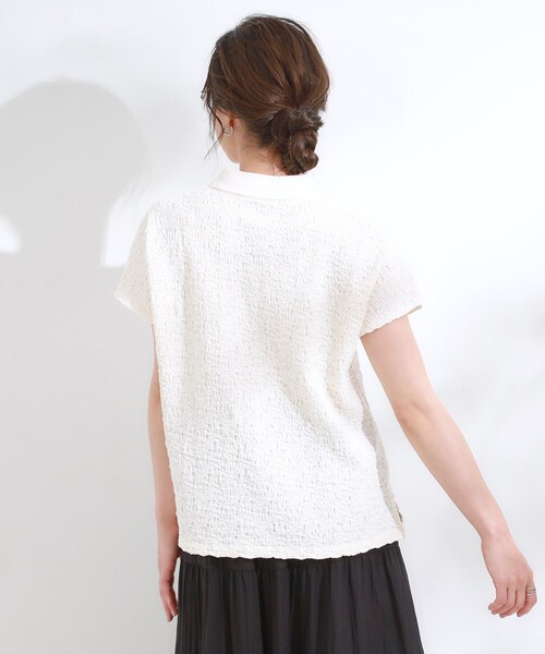 Cutie Blonde(キューティーブロンド)の「【S-LL】一枚で着映え フレンチスリーブ ポロスキッパートップス(Tシャツ/カットソー・レディース・オフホワイト/レッド系1/ブラウン系/ブラック・04/03/02/01)」の6枚目の写真