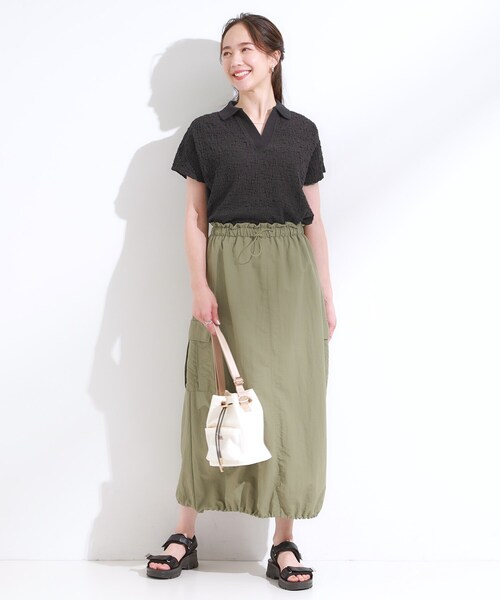 Cutie Blonde(キューティーブロンド)の「【S-LL】一枚で着映え フレンチスリーブ ポロスキッパートップス(Tシャツ/カットソー・レディース・オフホワイト/レッド系1/ブラウン系/ブラック・04/03/02/01)」の11枚目の写真