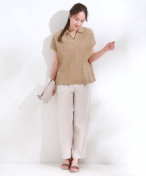 Cutie Blonde(キューティーブロンド)の「【S-LL】一枚で着映え フレンチスリーブ ポロスキッパートップス(Tシャツ/カットソー・レディース・オフホワイト/レッド系1/ブラウン系/ブラック・04/03/02/01)」の15枚目の写真