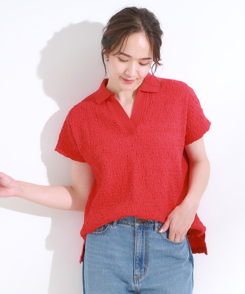 Cutie Blonde(キューティーブロンド)の「【S-LL】一枚で着映え フレンチスリーブ ポロスキッパートップス(Tシャツ/カットソー・レディース・オフホワイト/レッド系1/ブラウン系/ブラック・04/03/02/01)」の17枚目の写真