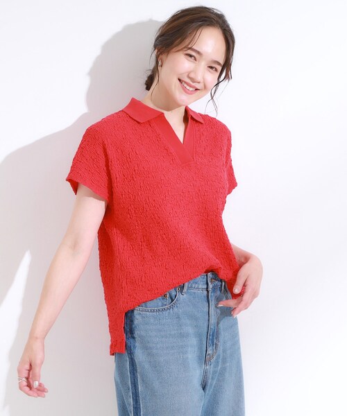 Cutie Blonde(キューティーブロンド)の「【S-LL】一枚で着映え フレンチスリーブ ポロスキッパートップス(Tシャツ/カットソー・レディース・オフホワイト/レッド系1/ブラウン系/ブラック・04/03/02/01)」の18枚目の写真
