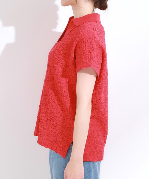 Cutie Blonde(キューティーブロンド)の「【S-LL】一枚で着映え フレンチスリーブ ポロスキッパートップス(Tシャツ/カットソー・レディース・オフホワイト/レッド系1/ブラウン系/ブラック・04/03/02/01)」の22枚目の写真