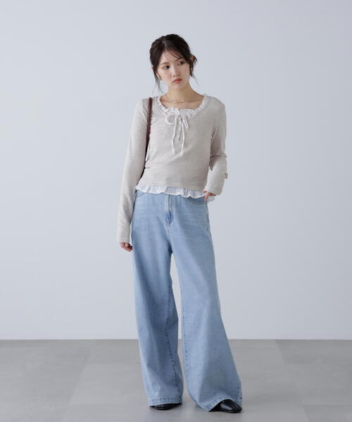 FREE'S MART（フリーズマート）の「【4サイズ展開XS-L】甘織ワイドデニムパンツ【低身長サイズ有】（デニムパンツ・レディース・ブルー・SMALL/MEDIUM/X-SMALL/LARGE）」の8枚目の写真