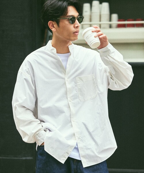 FREAK'S STORE（フリークスストア）の「限定展開 Relax Fit リラックスフィット バンドカラー シャツ（シャツ/ブラウス・メンズ・ベージュ/ブルー系その他/ホワイト/ライトグレー/ホワイト系その他/サックスブルー/ブラック/オリーブ/チャコールグレー・SMALL/MEDIUM/LARGE）」の22枚目の写真