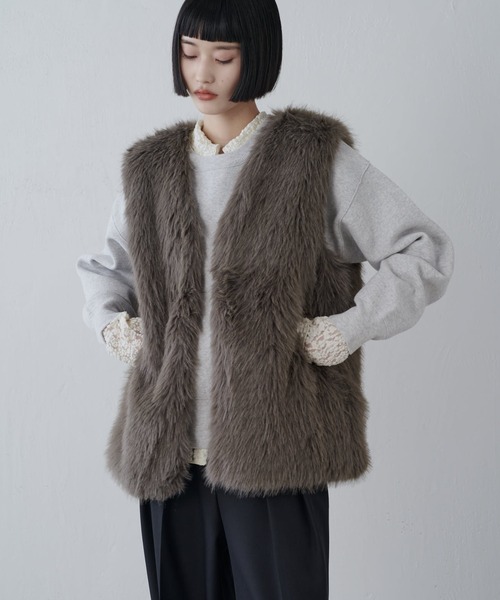 Lui's（ルイス）の「ファーベスト（その他アウター・レディース・ブラック/オフホワイト/モカ・FREE）」の4枚目の写真