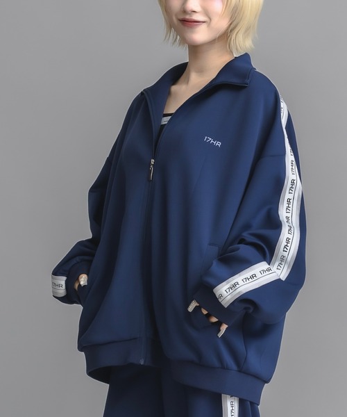 SATUR ネイビー ジャージ ジャケット ユニセックス】トラックジャケット(セットアップ可)（ジャージ）｜17HR