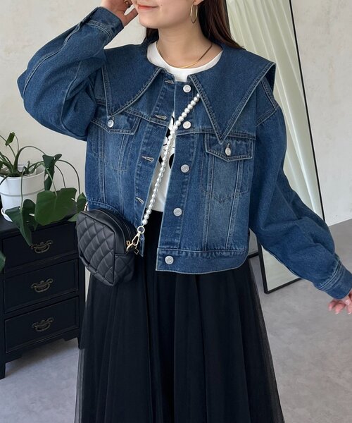 prose verse（プロズヴェール）の「ビッグ襟ショートデニムジャケット（デニムジャケット・レディース・ブルー・LARGE/MEDIUM）」の10枚目の写真