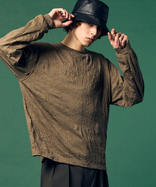 MAISON SPECIAL（メゾンスペシャル）の「《UNISEX》Catch Washer Processing Prime-Over Crew Neck Long Sleeve T-Shirt/キャッチワッシャー加工プライムオーバークルーネックロングスリーブTシャツ【MAISON SPECIAL/メゾンスペシャル】（Tシャツ/カットソー・メンズ・ブラウン/ブラック/グレイッシュベージュ/ピンク・1/2/0）」の2枚目の写真