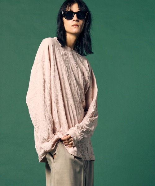 MAISON SPECIAL（メゾンスペシャル）の「《UNISEX》Catch Washer Processing Prime-Over Crew Neck Long Sleeve T-Shirt/キャッチワッシャー加工プライムオーバークルーネックロングスリーブTシャツ【MAISON SPECIAL/メゾンスペシャル】（Tシャツ/カットソー・メンズ・ブラウン/ブラック/グレイッシュベージュ/ピンク・1/2/0）」の4枚目の写真
