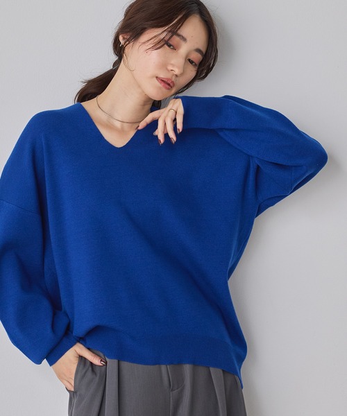 hunch(ハンチ)の「【静電気防止】やわもちヤーン ドロップショルダーニット(ニット/セーター・レディース・ブラック/レッド/ブラウン/ブルー/アイボリー/ネイビー/ロイヤルブルー・FREE)」の6枚目の写真