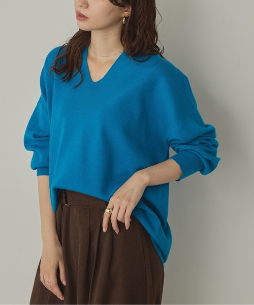 hunch(ハンチ)の「【静電気防止】やわもちヤーン ドロップショルダーニット(ニット/セーター・レディース・ブラック/レッド/ブラウン/ブルー/アイボリー/ネイビー/ロイヤルブルー・FREE)」の1枚目の写真