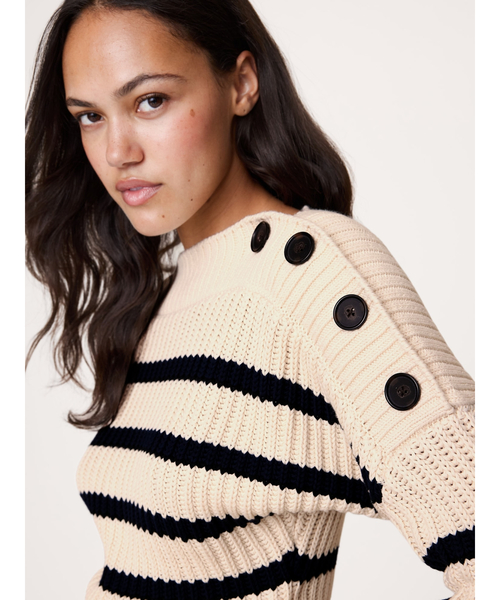 ★ハンドメイド★コットンニットネップボーダースリットTシャツワンピース★グレー×ネイビー 無地 ボーダー アクリルコットン フレンチスリーブ ニット