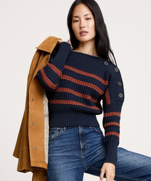 セール】コットン ボタンショルダー セーター（ニット/セーター