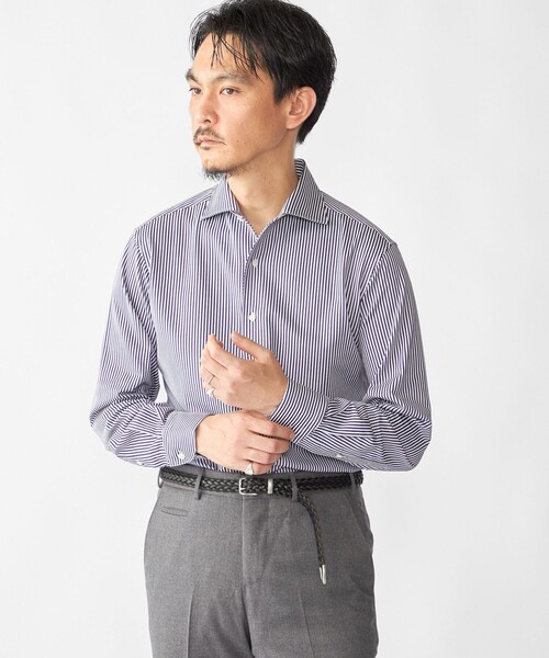 SHIPS（シップス）の「SHIPS: ジャージー ロンドンストライプ ワンピースカラー シャツ（ビジネスシャツ・メンズ・ネイビー/ブラウン・SMALL/MEDIUM/LARGE/X-LARGE）」の2枚目の写真